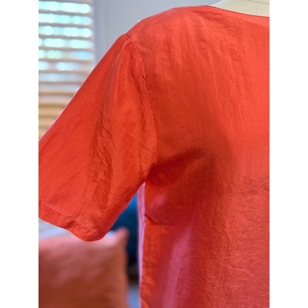 VTG 90s David Benjamin Coral 100% Silk Short Sleeve Keyhole Back Blouse Size 6 - Picture 3 of 4